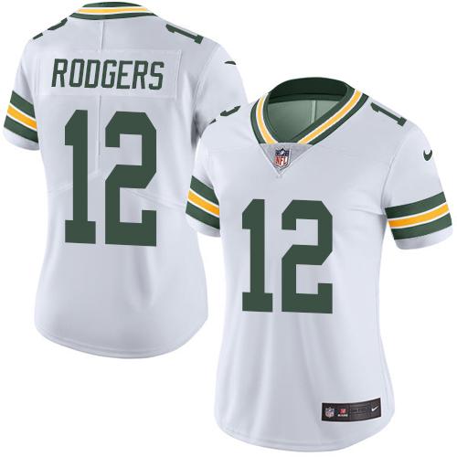Nike Packers #12 Aaron Rodgers White Women's Stitched NFL Vapor Untouchable Limited Jersey - Click Image to Close